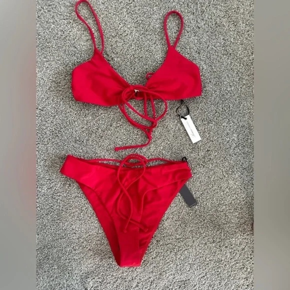 New Lovers + Friends Bikini Top and Bottoms in Red Size Medium